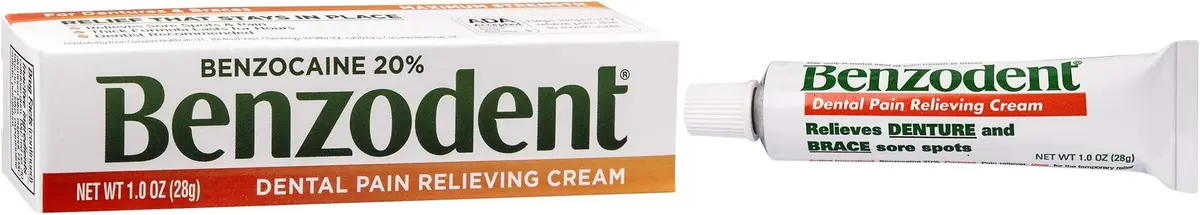 Benzodent Maximum Strength Dental and Oral Pain Cream 1oz Pack of 12 | Long Lasting Topical Anesthetic for Dentures & Mouth Sores - main product image