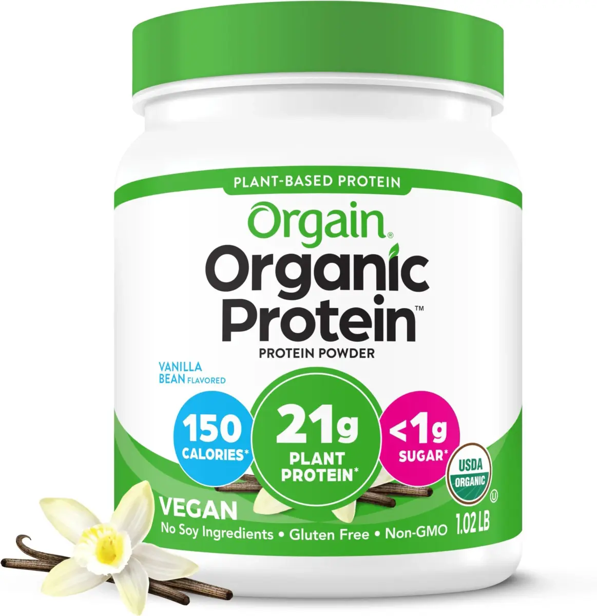 Orgain Organic Vegan Protein Powder Vanilla Bean 1.02 lb (463 g) | USDA Organic Plant-Based Protein - main product image