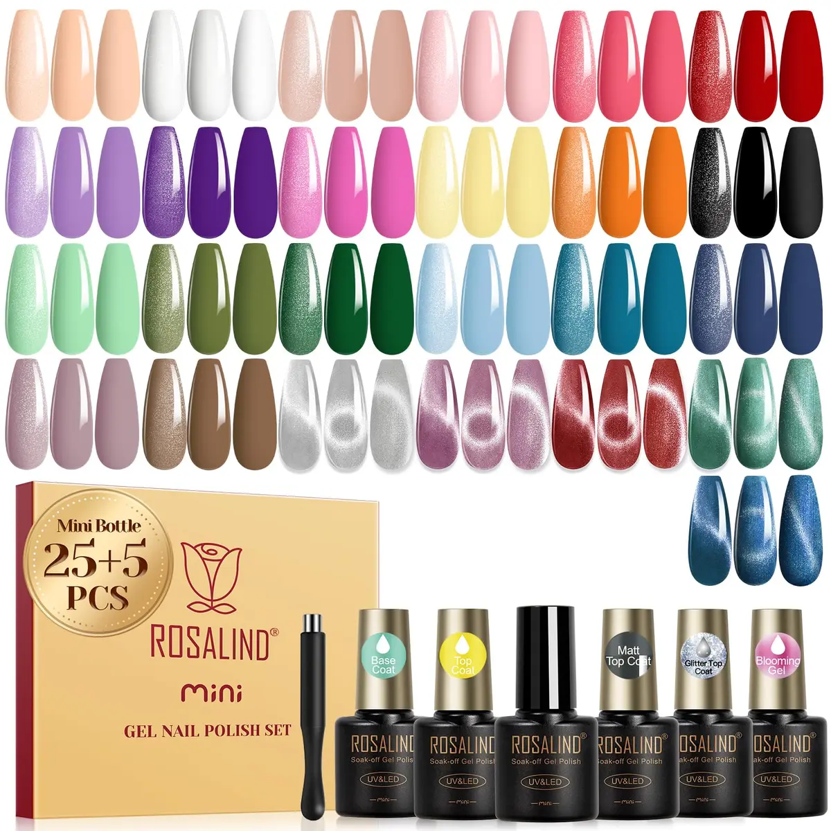 ROSALIND 30pcs Gel Nail Polish Set with Cateye Gel, Base & Top Coats | Salon Quality Manicure at Home - main product image