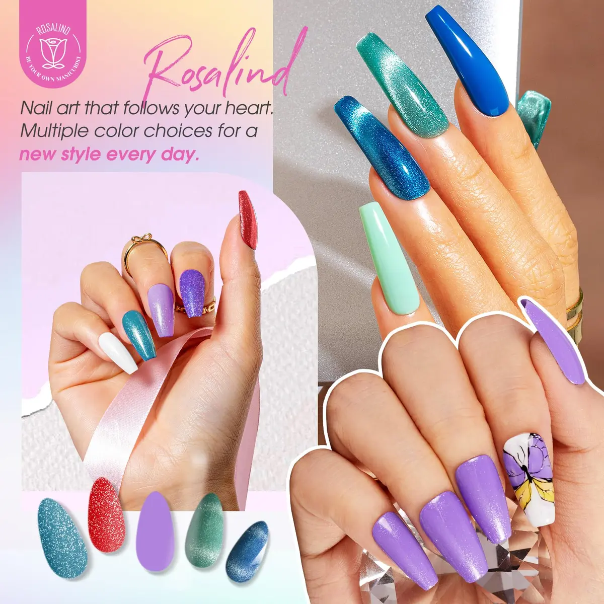 ROSALIND 30pcs Gel Nail Polish Set with Cateye Gel, Base & Top Coats | Salon Quality Manicure at Home - view 5