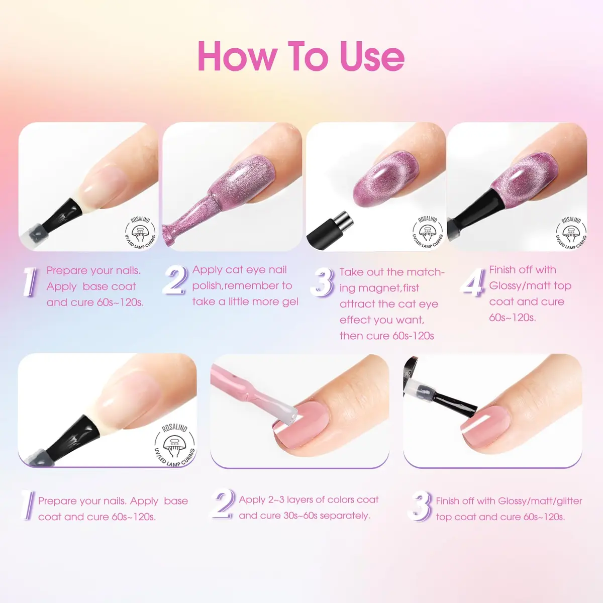 ROSALIND 30pcs Gel Nail Polish Set with Cateye Gel, Base & Top Coats | Salon Quality Manicure at Home - view 7