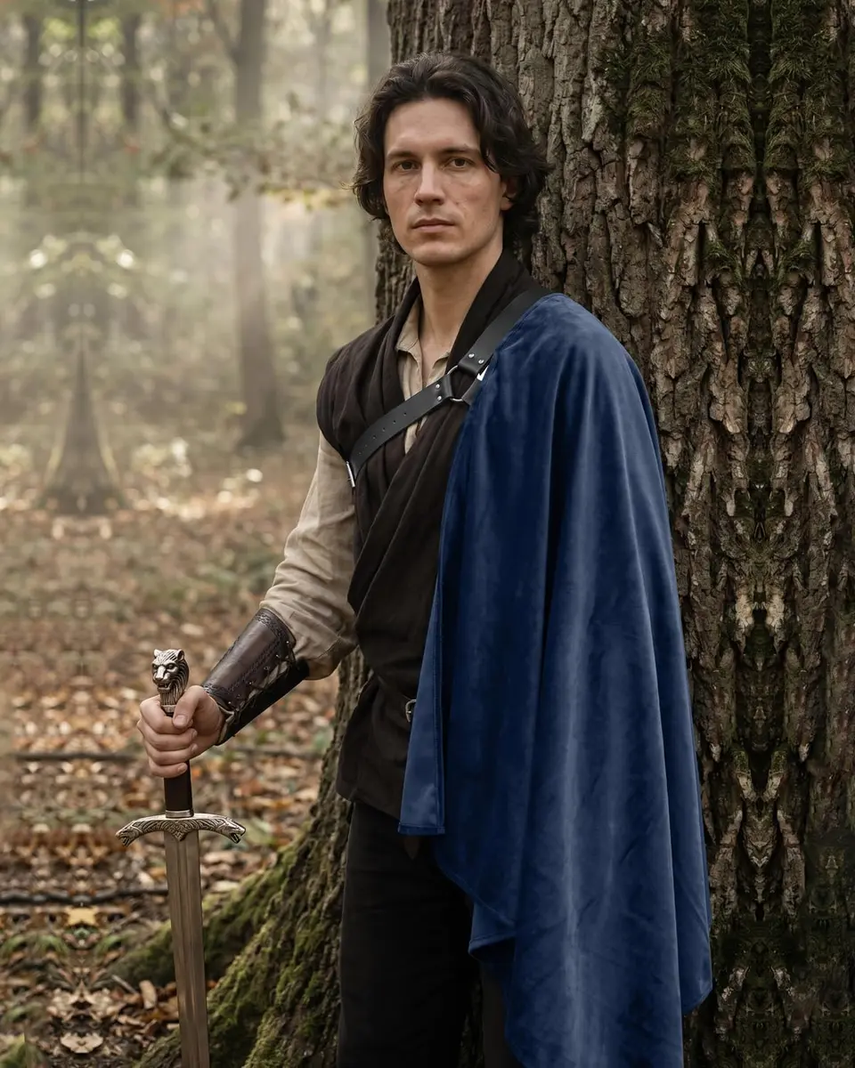 L'VOW Medieval Half Shoulder Cape Knight Cloak with Belt, Blue One Size | Classic Steampunk Cosplay Accessory - view 7