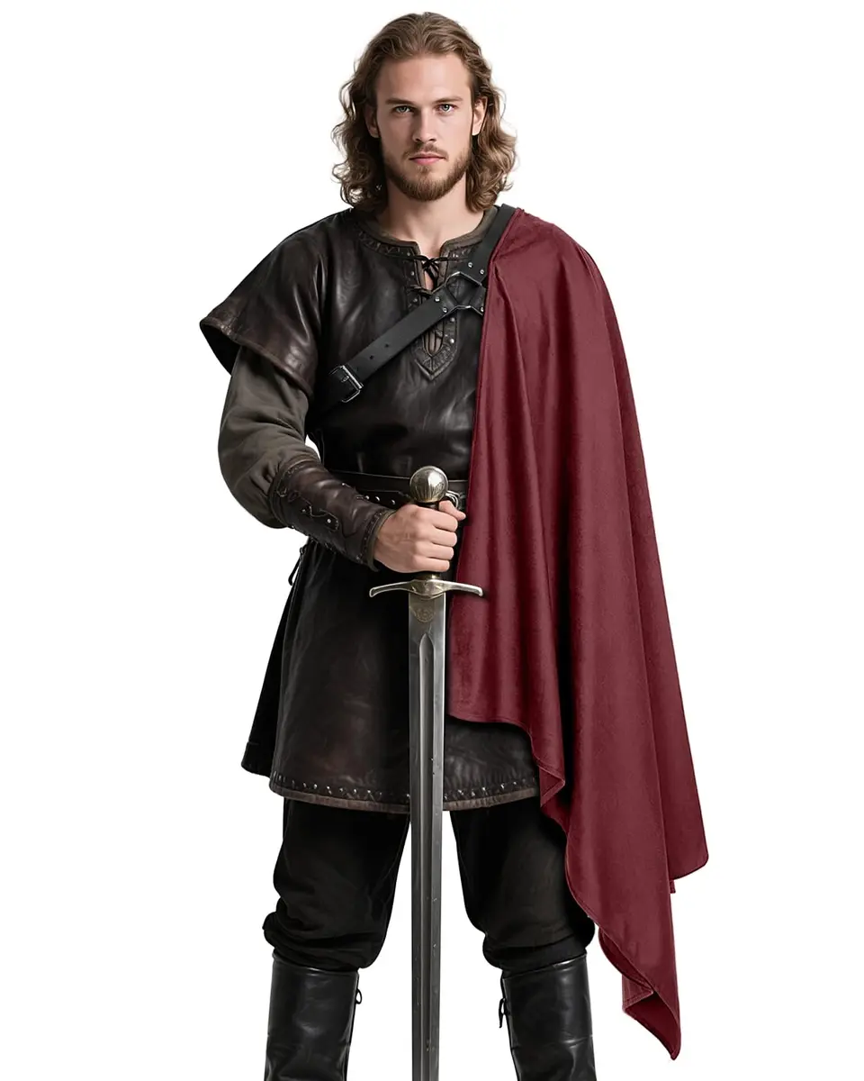 L'VOW Red Medieval Half Shoulder Cape Knight Cloak with Belt, One Size - main product image