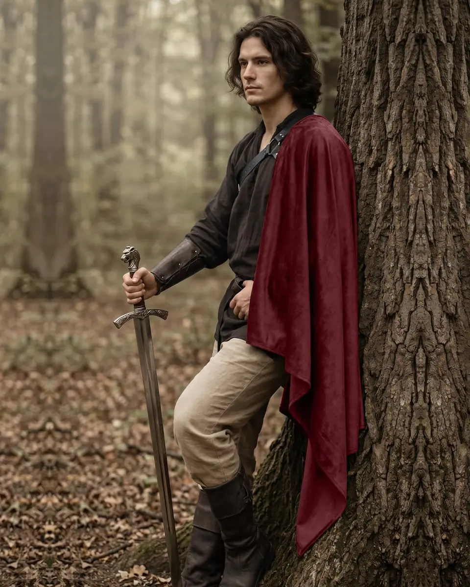 L'VOW Red Medieval Half Shoulder Cape Knight Cloak with Belt, One Size - view 3