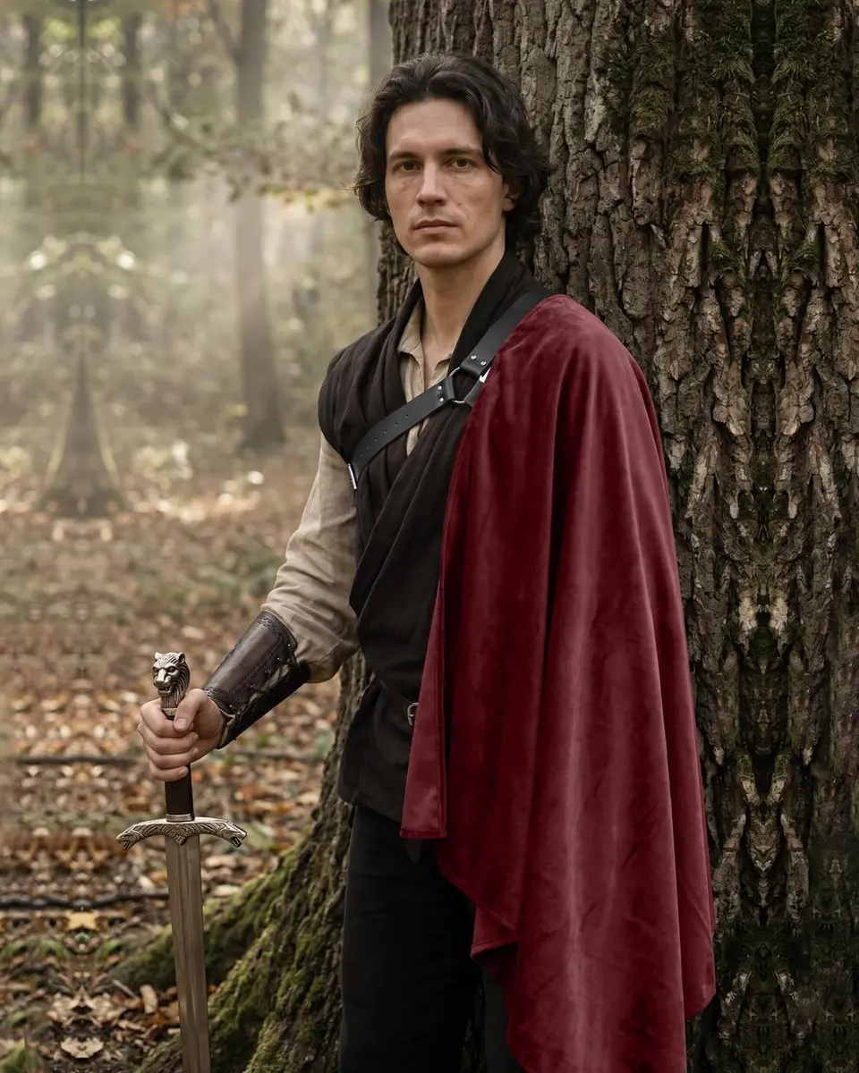 L'VOW Red Medieval Half Shoulder Cape Knight Cloak with Belt, One Size - view 4