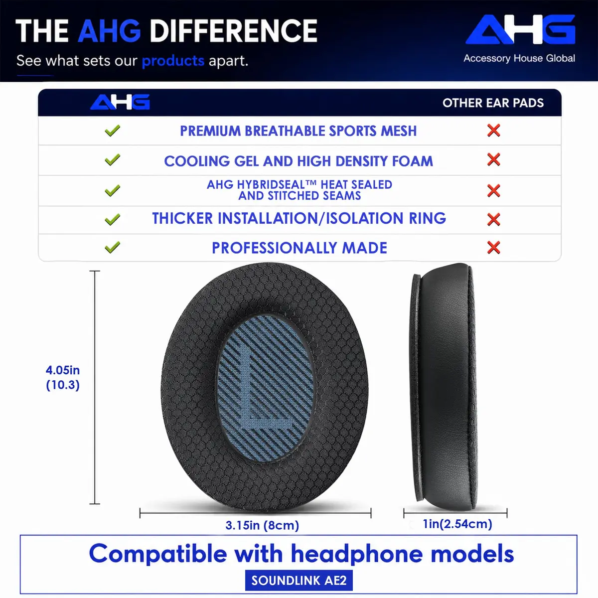 AHG AE2 Cool Gel Ear Pads Compatible with Bose SoundLink ae2 Headphones | Refresh & Stay Cool (120 chars) - view 6