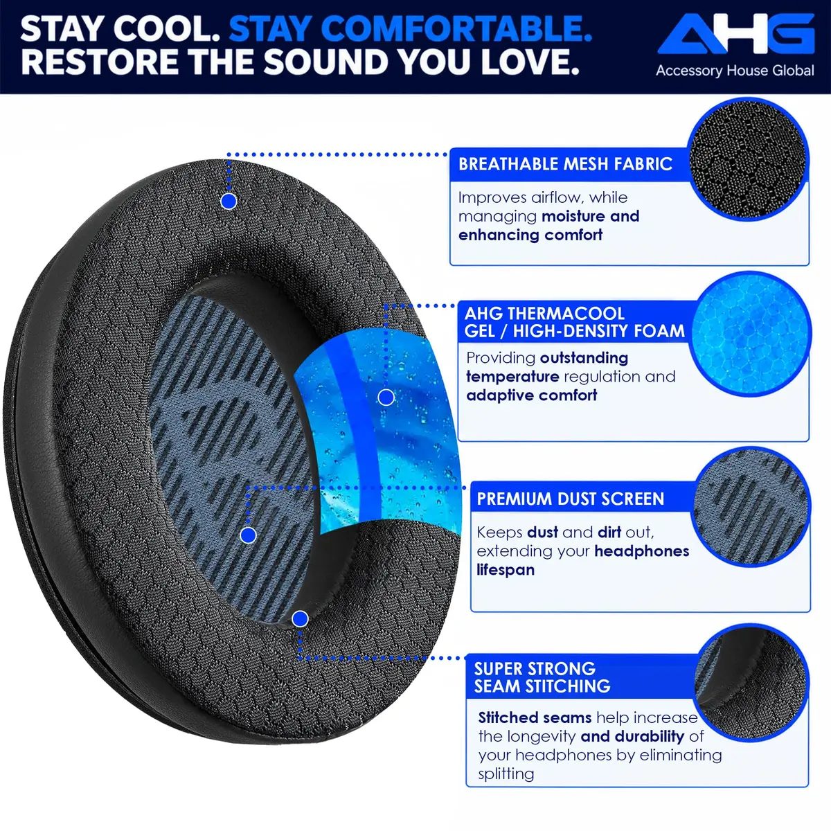 AHG AE2 Cool Gel Ear Pads Compatible with Bose SoundLink ae2 Headphones | Refresh & Stay Cool (120 chars) - view 3