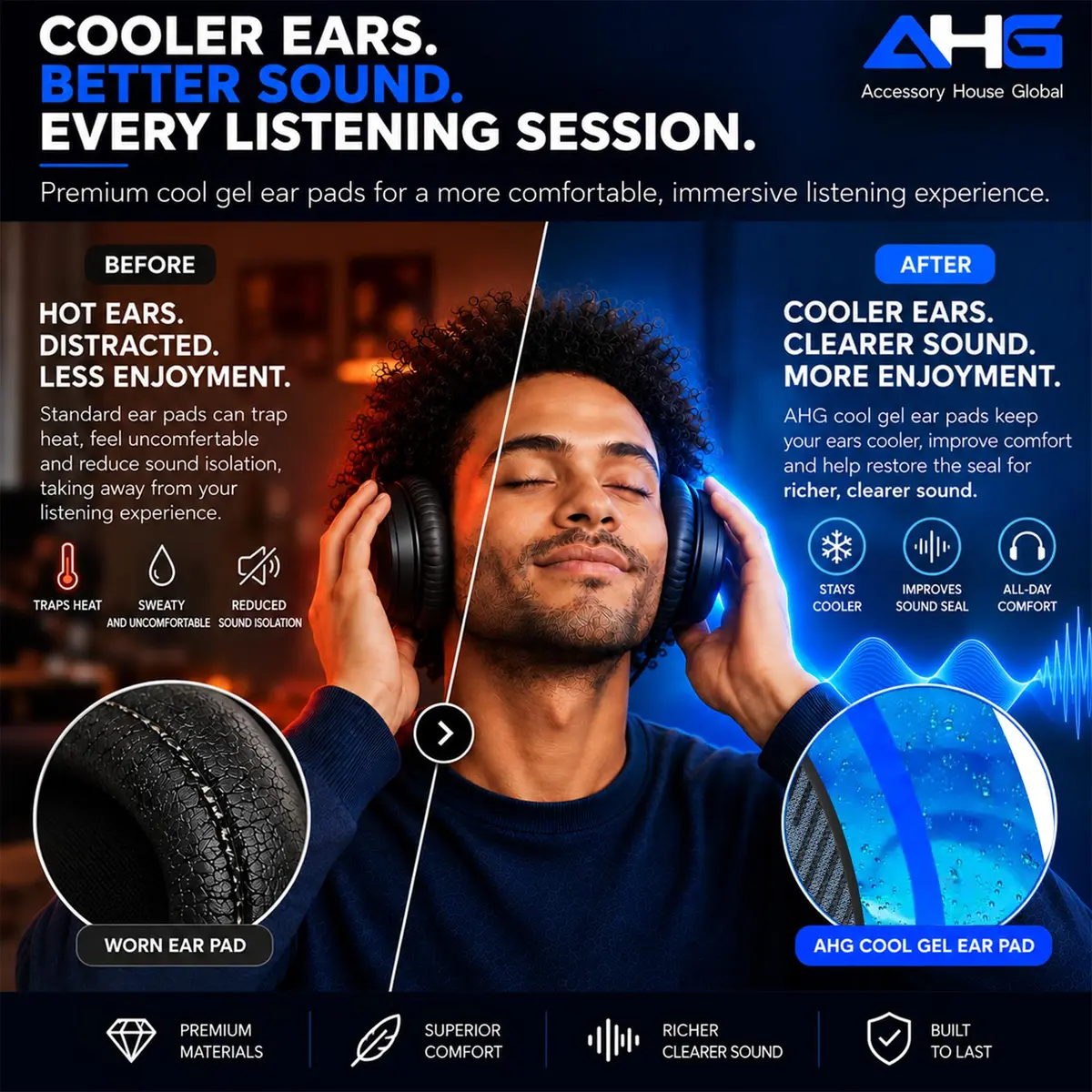 AHG AE2 Cool Gel Ear Pads Compatible with Bose SoundLink ae2 Headphones | Refresh & Stay Cool (120 chars) - view 4