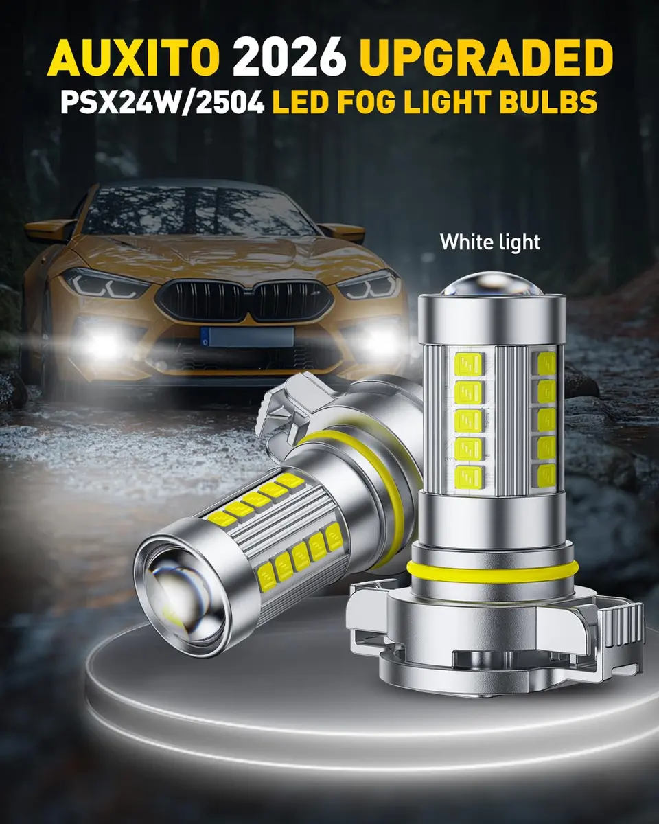 AUXITO 2504/PSX24W LED Fog Light Bulbs 6500K Cool White (2-Pack) | Plug-and-Play Brightness Upgrade - view 7