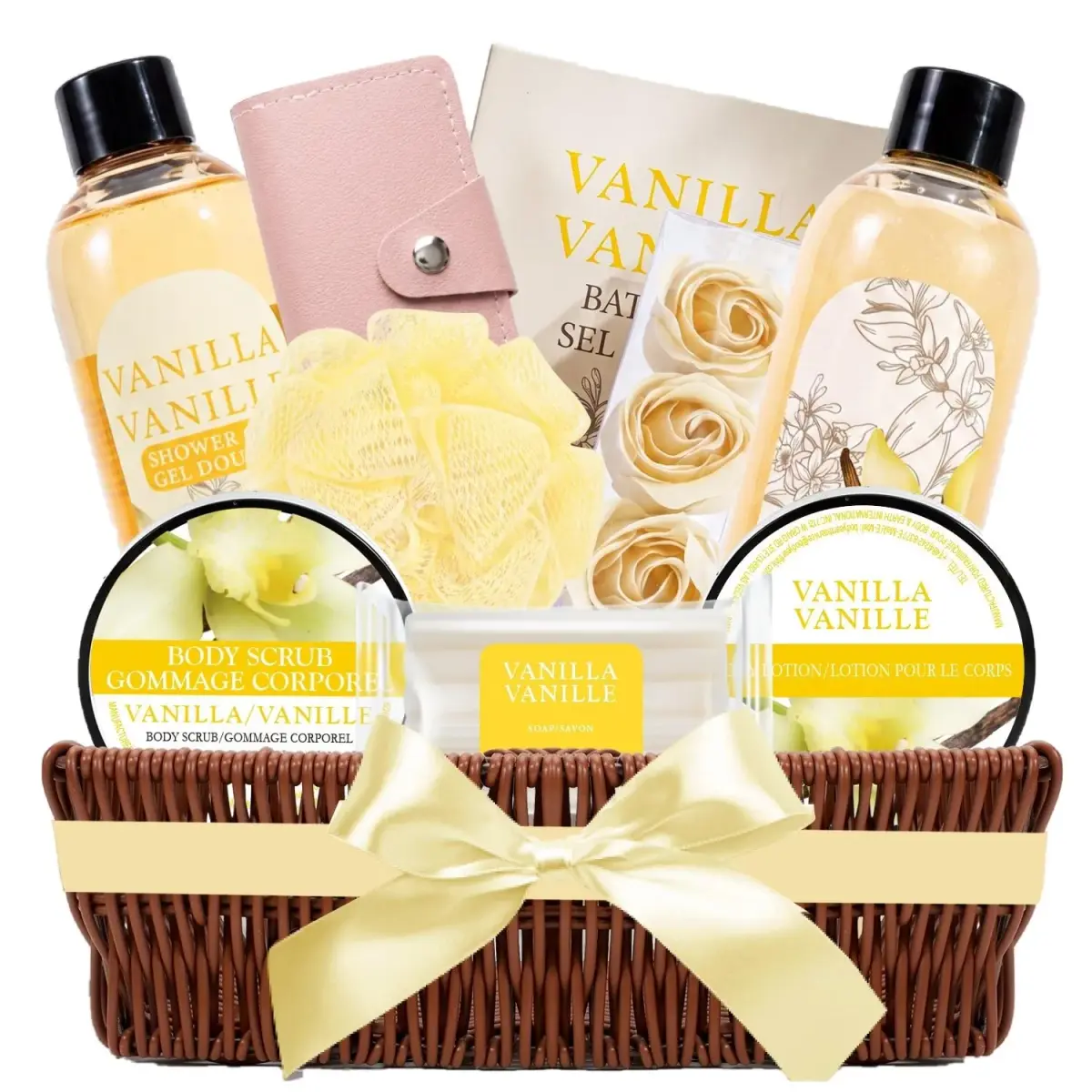 Green Canyon Spa Vanilla Spa Gift Basket for Women | 10 Pc Set with Bubble Bath, Lotion, Scrub & Reusable Basket - main product image