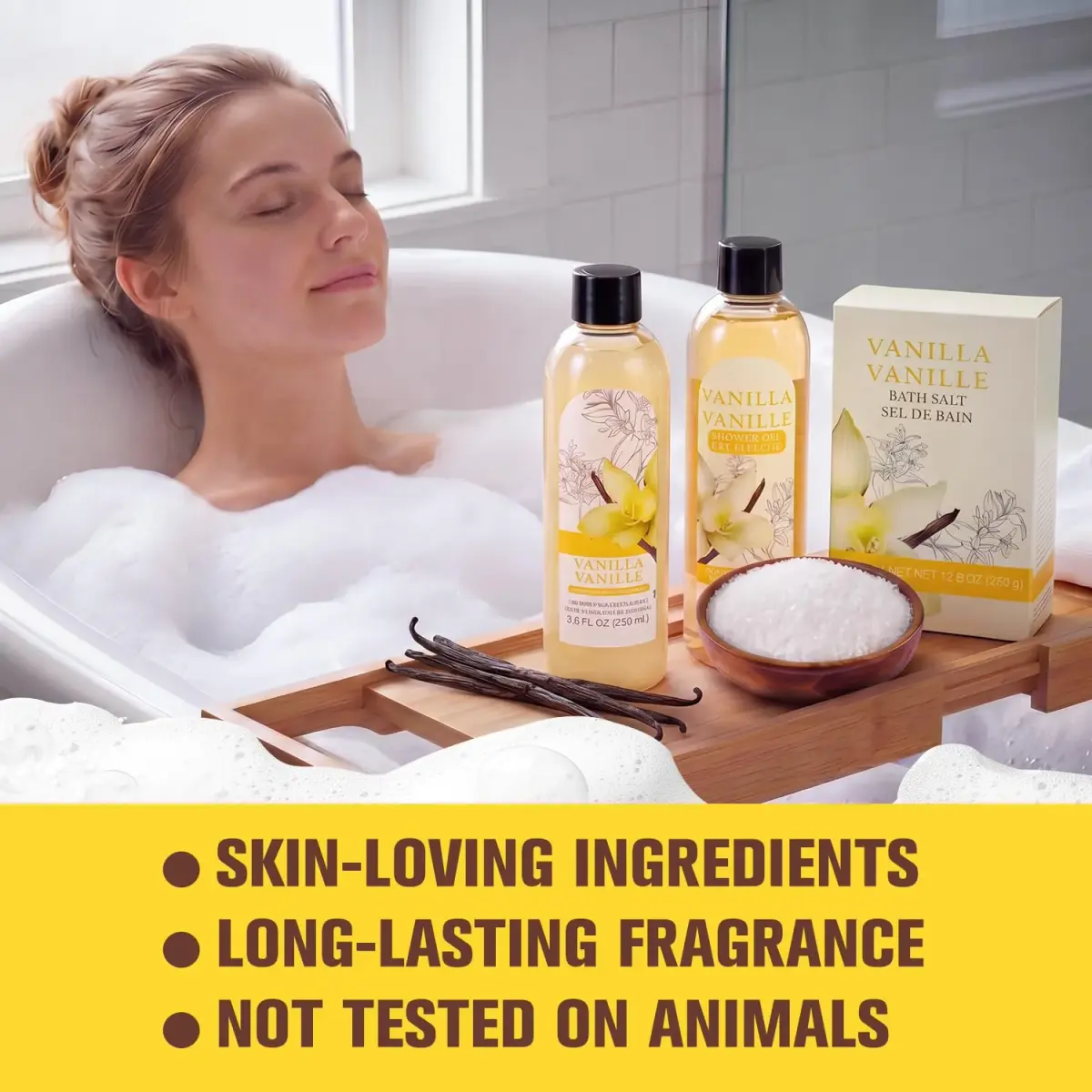 Green Canyon Spa Vanilla Spa Gift Basket for Women | 10 Pc Set with Bubble Bath, Lotion, Scrub & Reusable Basket - view 3
