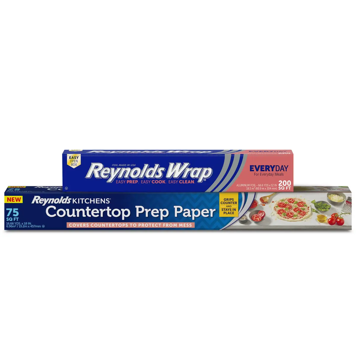 Reynolds Wrap Everyday Strength Aluminum Foil Roll & Countertop Prep Paper Bundle 200 Sq. Ft. Foil | 75 Sq. Ft. Paper | 275 Sq. Ft. Total - main product image