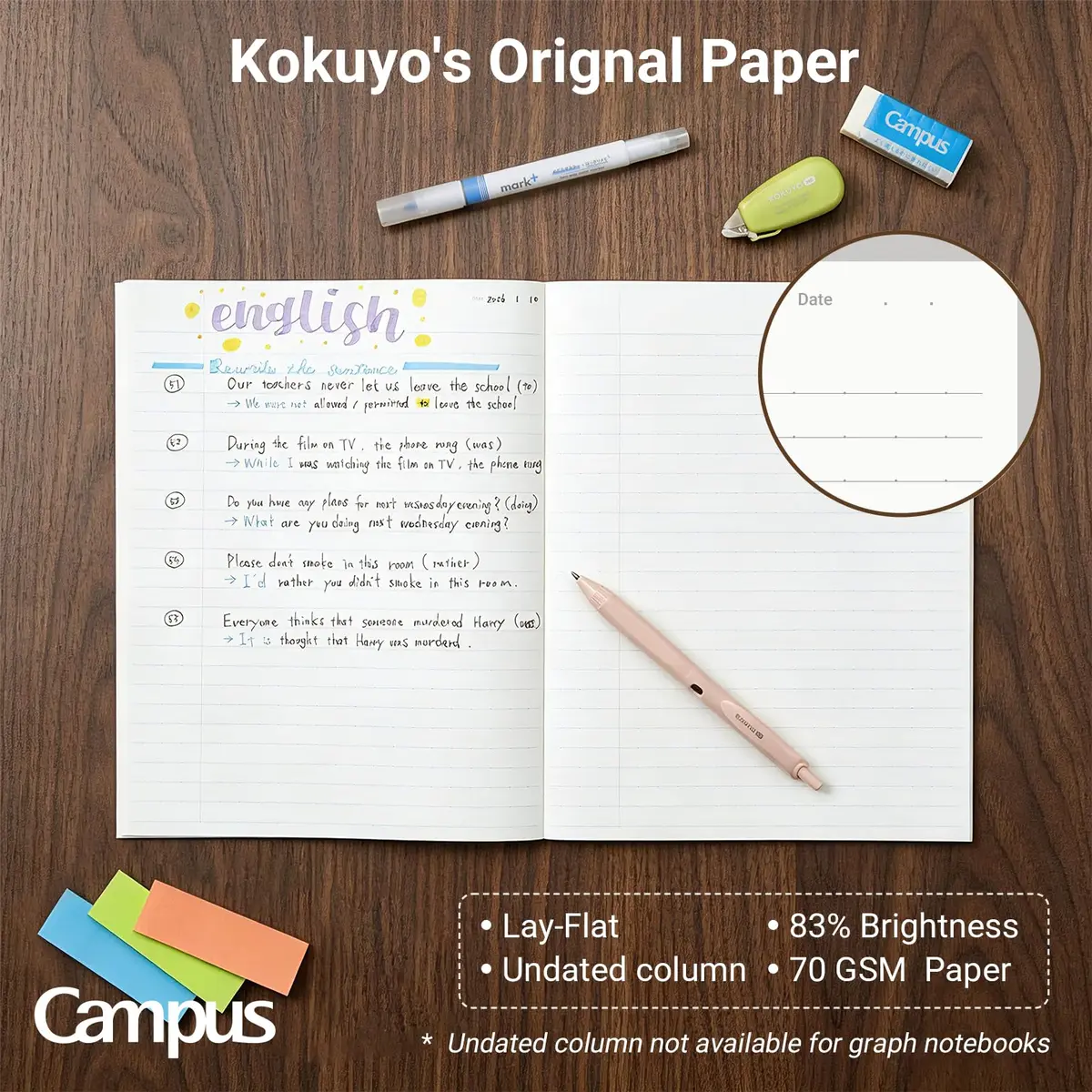 KOKUYO Campus Composition Notebooks, 9-3/4" x 7-1/2" Wide Ruled, 160 Pages (80 Sheets Each) | Lay-Flat Design, Bleed-Resistant Paper, Pack of 3 - view 3