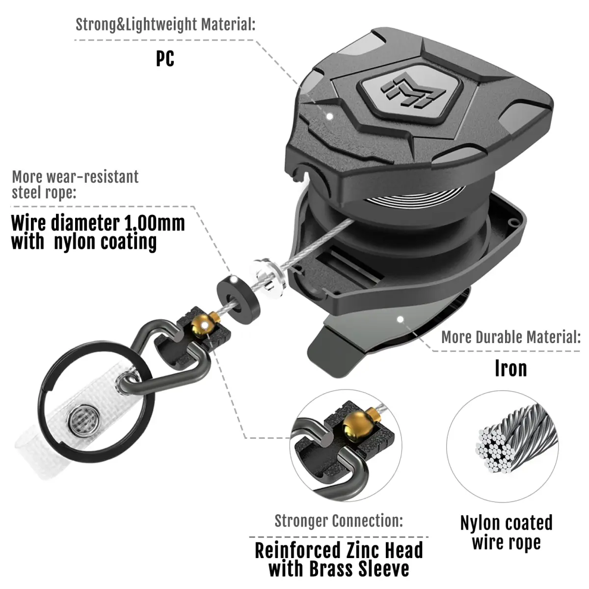 MNGARISTA Heavy Duty Retractable Badge Reel 8 Pack | 8 oz Pull Force, 31.5'' Steel Cord - view 5
