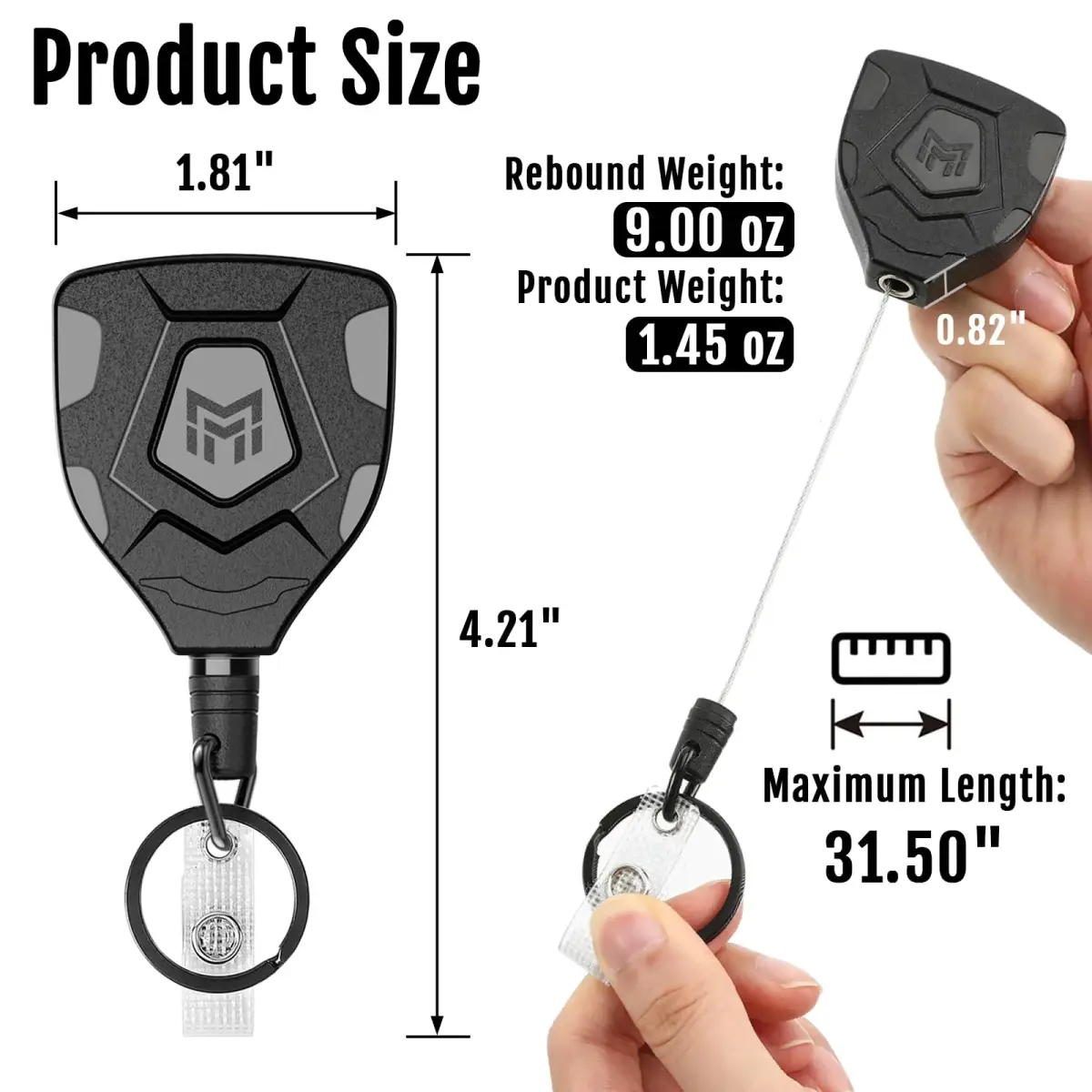MNGARISTA Heavy Duty Retractable Badge Reel 8 Pack | 8 oz Pull Force, 31.5'' Steel Cord - view 3