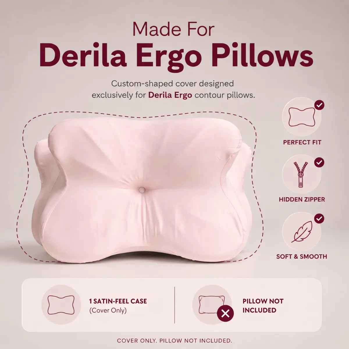 Derila Ergo Premium Blend Pillowcase with Modal & Silk, 54x36x12 cm (21.25x14.17x4.72 in) | Zippered Beauty Pillow Cover for Neck Pillows - view 4
