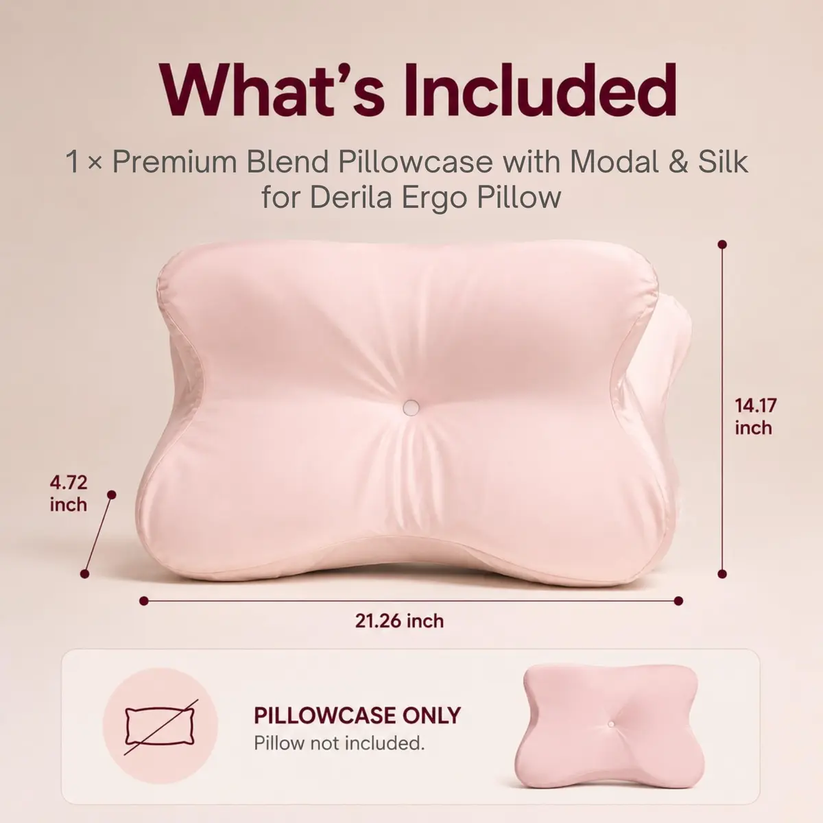 Derila Ergo Premium Blend Pillowcase with Modal & Silk, 54x36x12 cm (21.25x14.17x4.72 in) | Zippered Beauty Pillow Cover for Neck Pillows - view 2