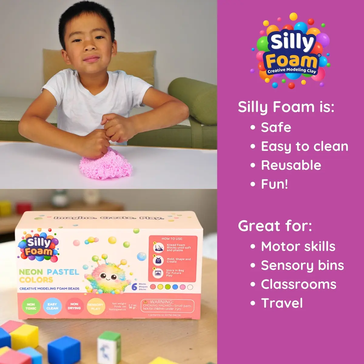 LYRK Collections Silly Foam Modeling Foam Beads 4.4 oz (125g) Neon Pastel Colors | Mess-Free Sensory Play for Kids - view 7