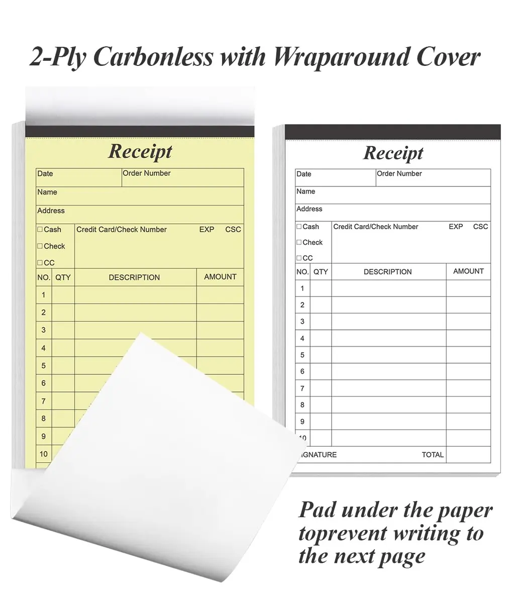 Yaridar 2-Pack Carbonless Invoice Receipt Book 4" x 6" (200 Sheets Total) | Official Business Forms with Consecutive Numbers - view 6