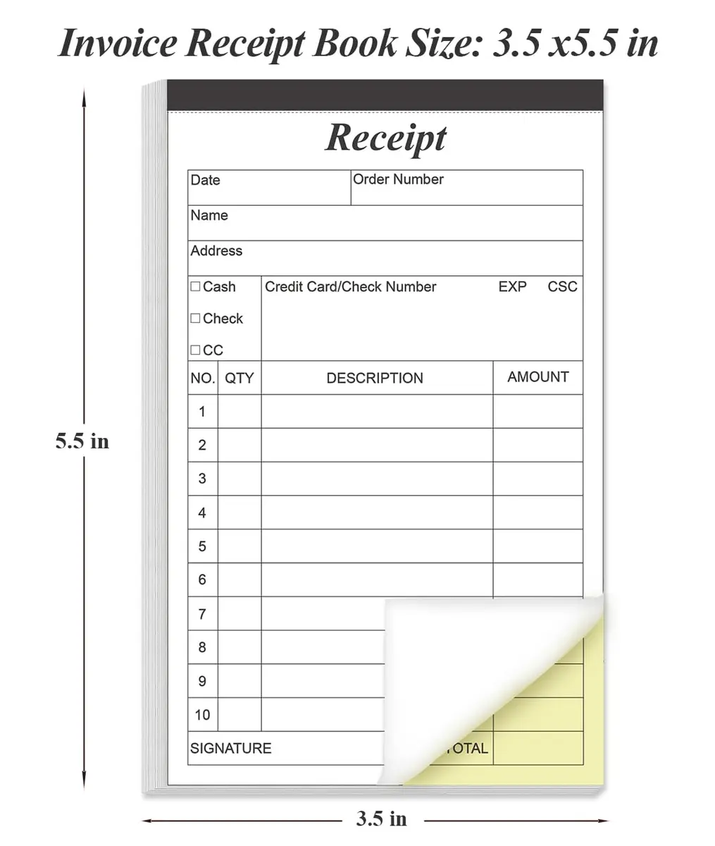 Yaridar 2-Pack Carbonless Invoice Receipt Book 4" x 6" (200 Sheets Total) | Official Business Forms with Consecutive Numbers - view 3