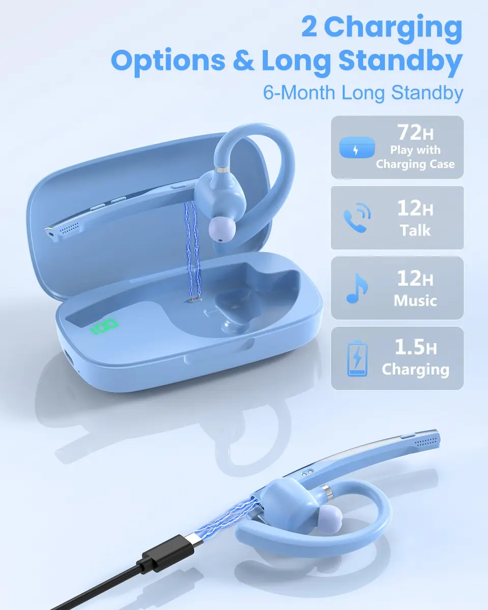 New Bee M54 Bluetooth Headset with Charging Case | 72H Talk Time, Dual Mic, Bluetooth 5.1 - view 4