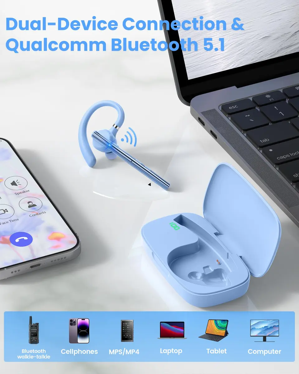 New Bee M54 Bluetooth Headset with Charging Case | 72H Talk Time, Dual Mic, Bluetooth 5.1 - view 7