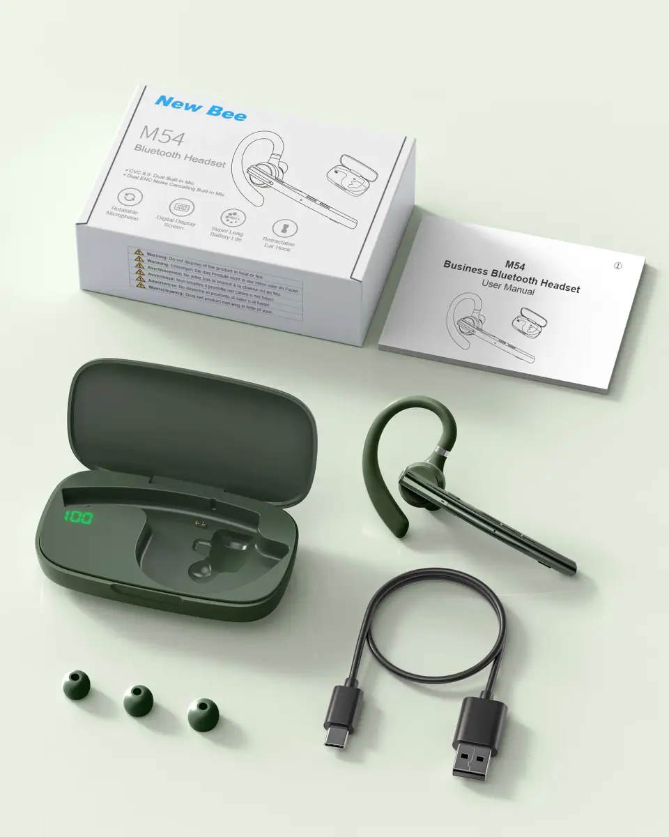New Bee M54 Bluetooth Headset with Charging Case | 72H Talk Time, Dual Mic, 15m Range - view 8