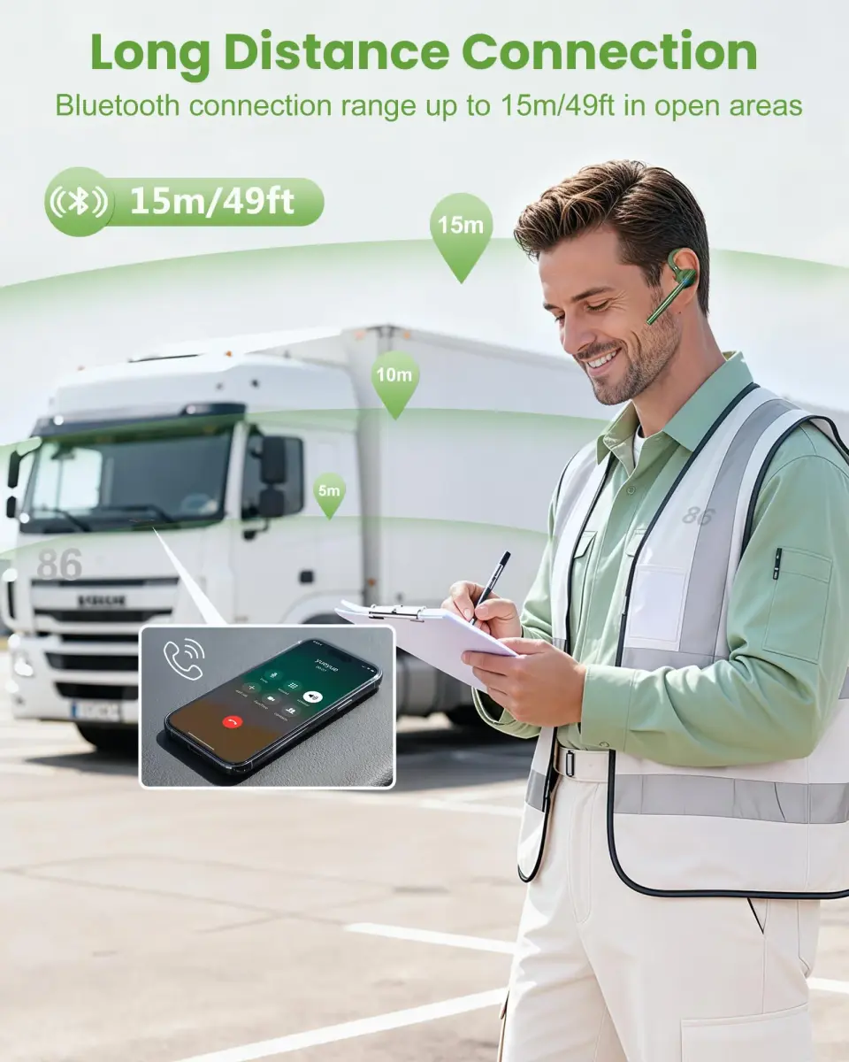 New Bee M54 Bluetooth Headset with Charging Case | 72H Talk Time, Dual Mic, 15m Range - view 4