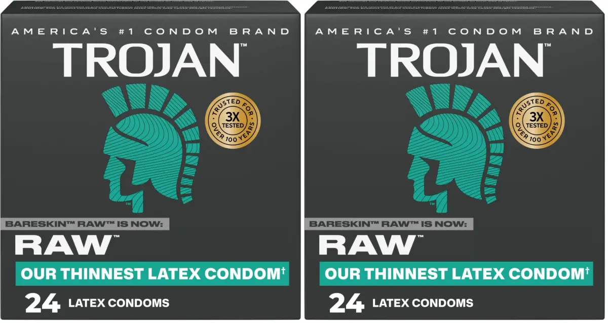 Trojan Raw Latex Lubricated Thin Condoms for Men, 24 Count | America's Thinnest Latex Condoms for Enhanced Intimacy - main product image
