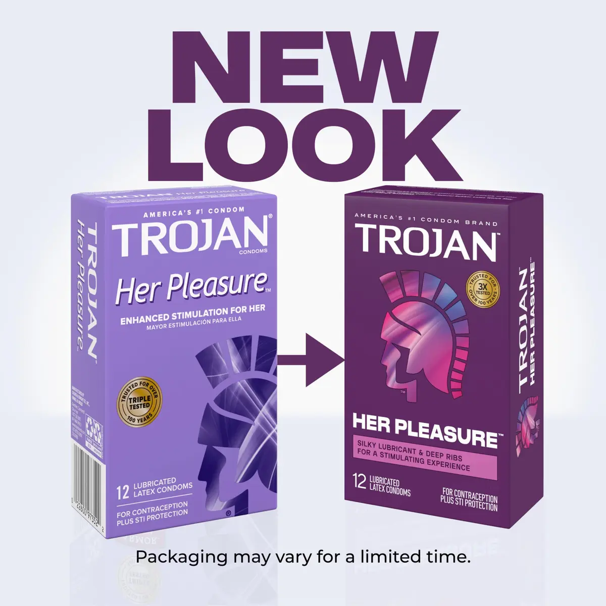 Trojan Her Pleasure Latex Lubricated Condoms, Ribbed & Bulbous Shape | Safe & Sensual (70-120 chars) - view 2
