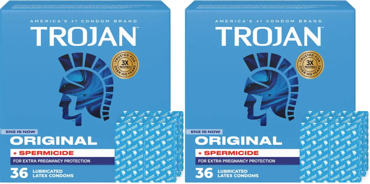 TROJAN ENZ Spermicidal Lubricated Condoms, Value Pack, 36 Count (Pack of 2) | Trusted Protection - main product image