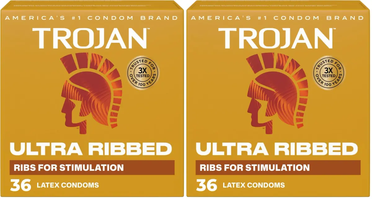 TROJAN Ultra Ribbed Condoms 72 Count (Pack of 2) | Deep Ribs for Partner Stimulation - main product image