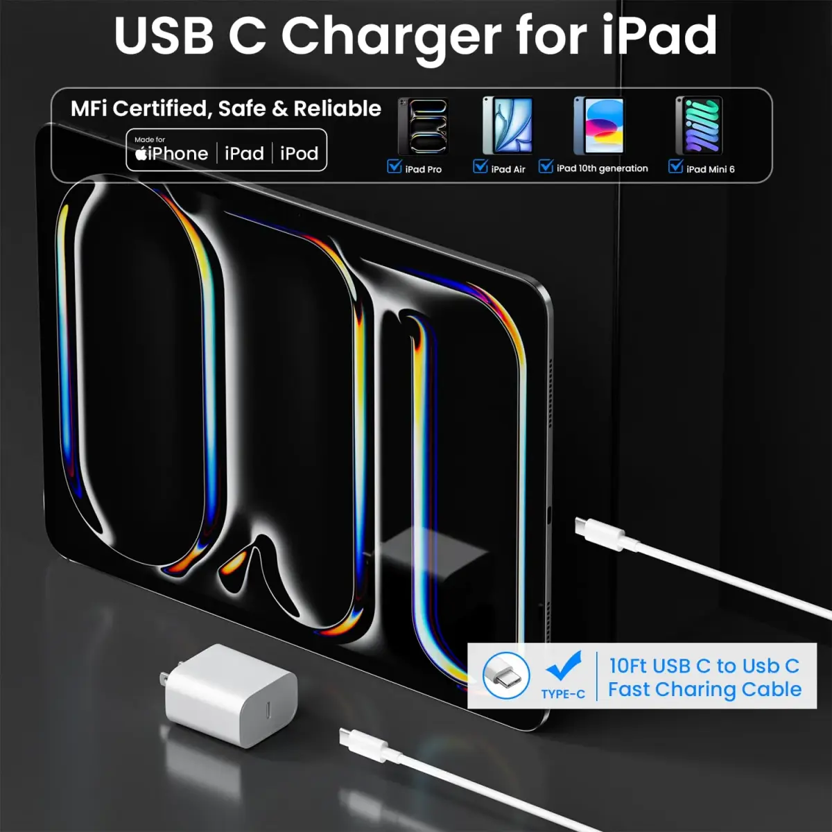 Aevonz 20W USB C Charger & 10ft Cable Set | 200cm (6.6ft) Cable Included - view 2