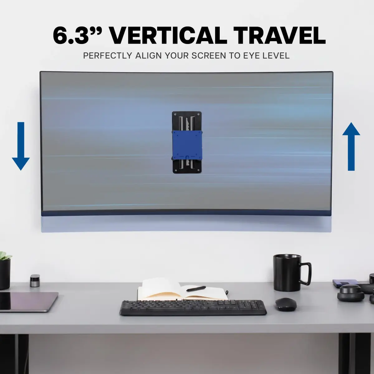 VIVO Black Heavy Duty Monitor Mount Wall Bracket for Ultrawide Screens up to 49 inch | 6.3 inch Height Adjustment - view 5