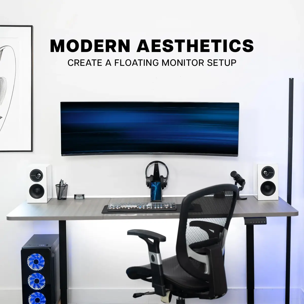 VIVO Black Heavy Duty Monitor Mount Wall Bracket for Ultrawide Screens up to 49 inch | 6.3 inch Height Adjustment - view 7