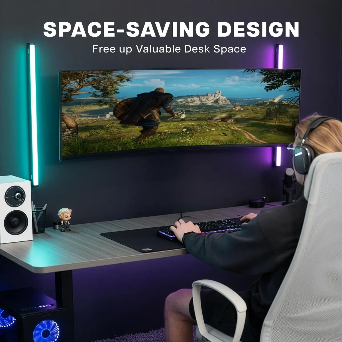VIVO Black Heavy Duty Monitor Mount Wall Bracket for Ultrawide Screens up to 49 inch | 6.3 inch Height Adjustment - view 8