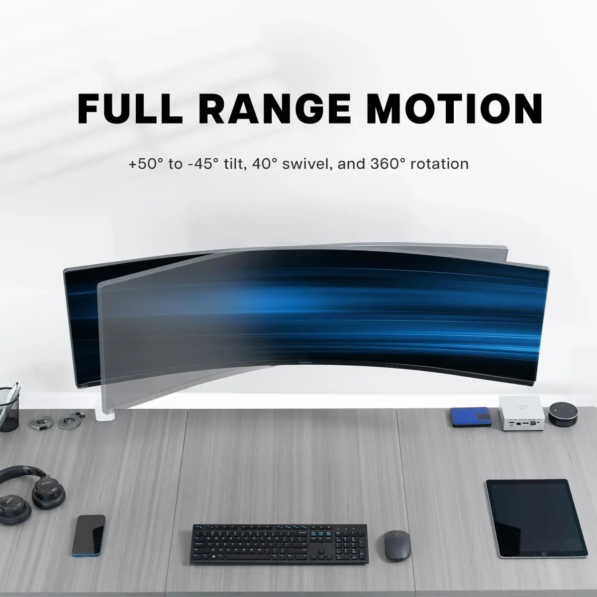 VIVO Black Heavy Duty Monitor Mount Wall Bracket for Ultrawide Screens up to 49 inch | 6.3 inch Height Adjustment - view 4