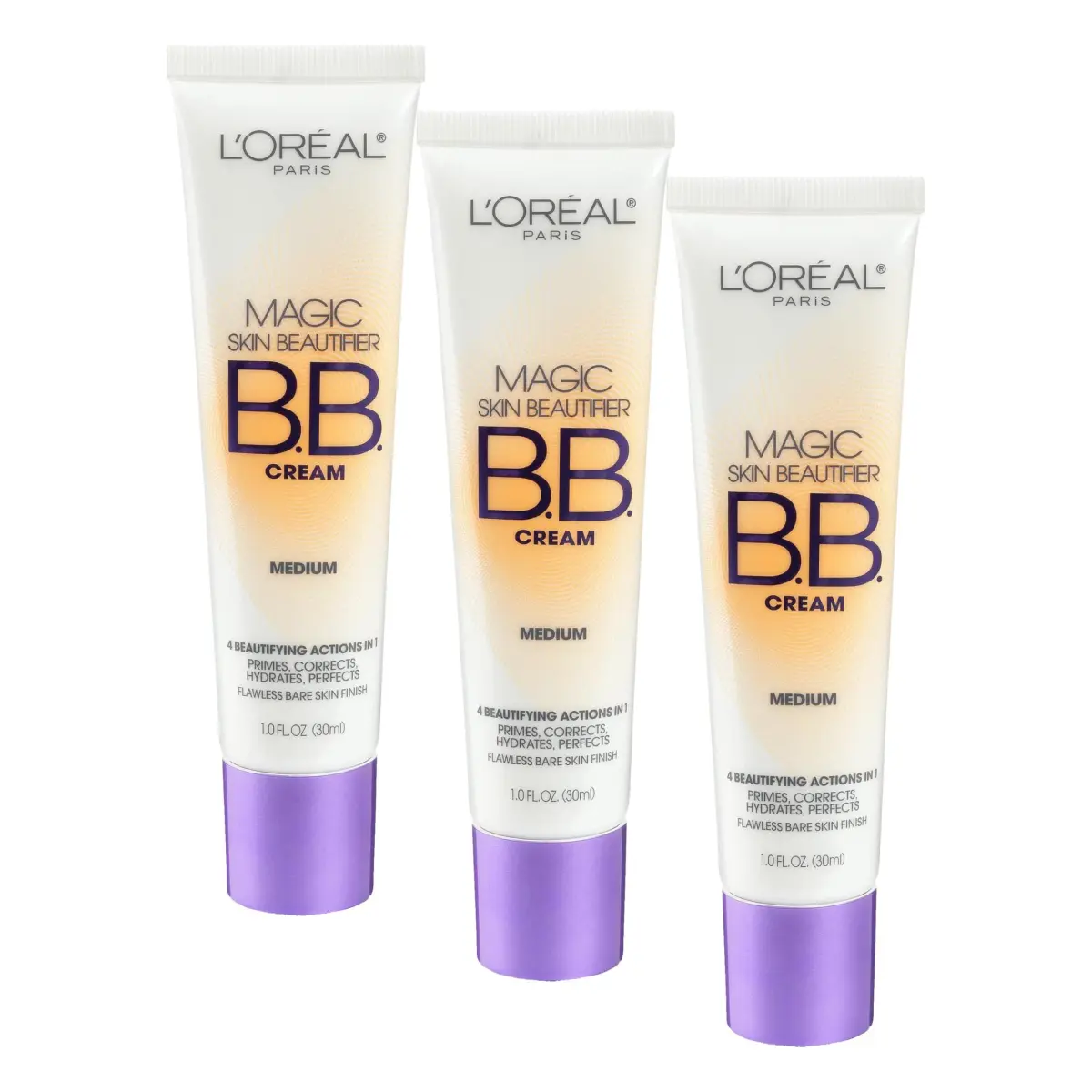 L'Oreal Paris Magic BB Cream Medium Shade, Pack of 3, 1 fl oz | Hydrating Skin Beautifier & Color Changing Foundation - main product image