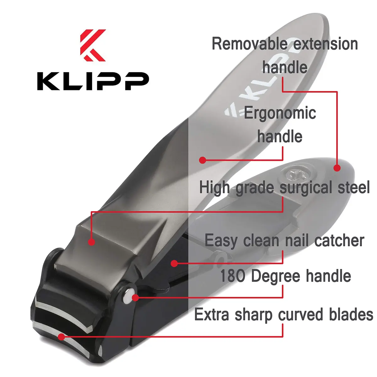 KLIPP Heavy Duty Nail Clippers for Men with Catcher (2-Pack, Matte Black) | Razor-Sharp Self-Collecting Fingernail & Toenail Cutter - view 6