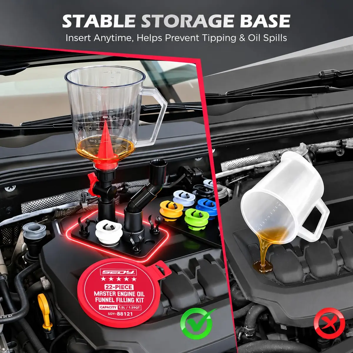 SEDY 22-Piece Engine Oil Funnel Kit with Magnetic Base & 1.59 QT No-Spill Funnel | Hands-Free Oil Filling for Cars & Motorcycles - view 7