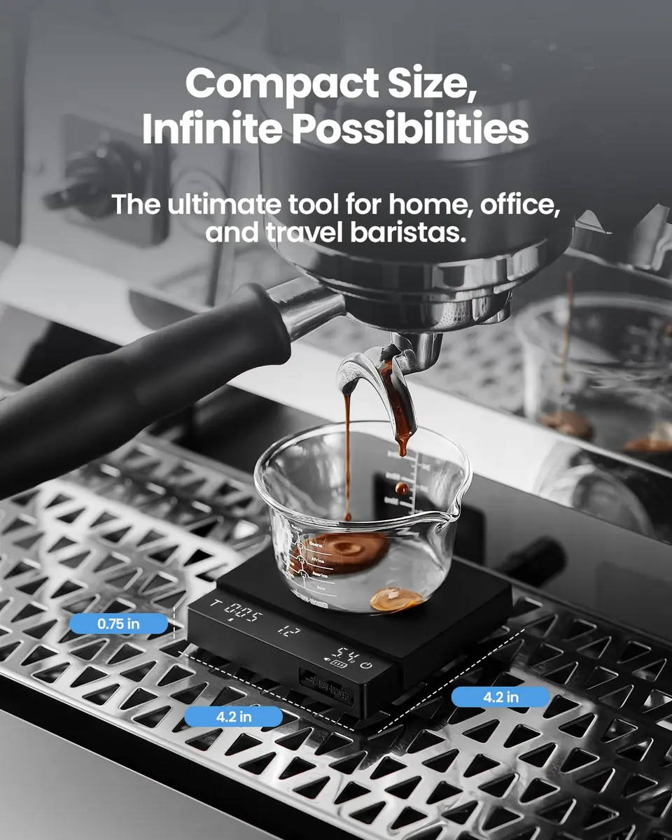 MHW-3BOMBER Upgrade 3.0 Mini Pro Espresso Coffee Scale with Timer & Flow Rate 10.2cm x 10.2cm x 1.8cm | Precision 0.1g for Pour Over - view 6