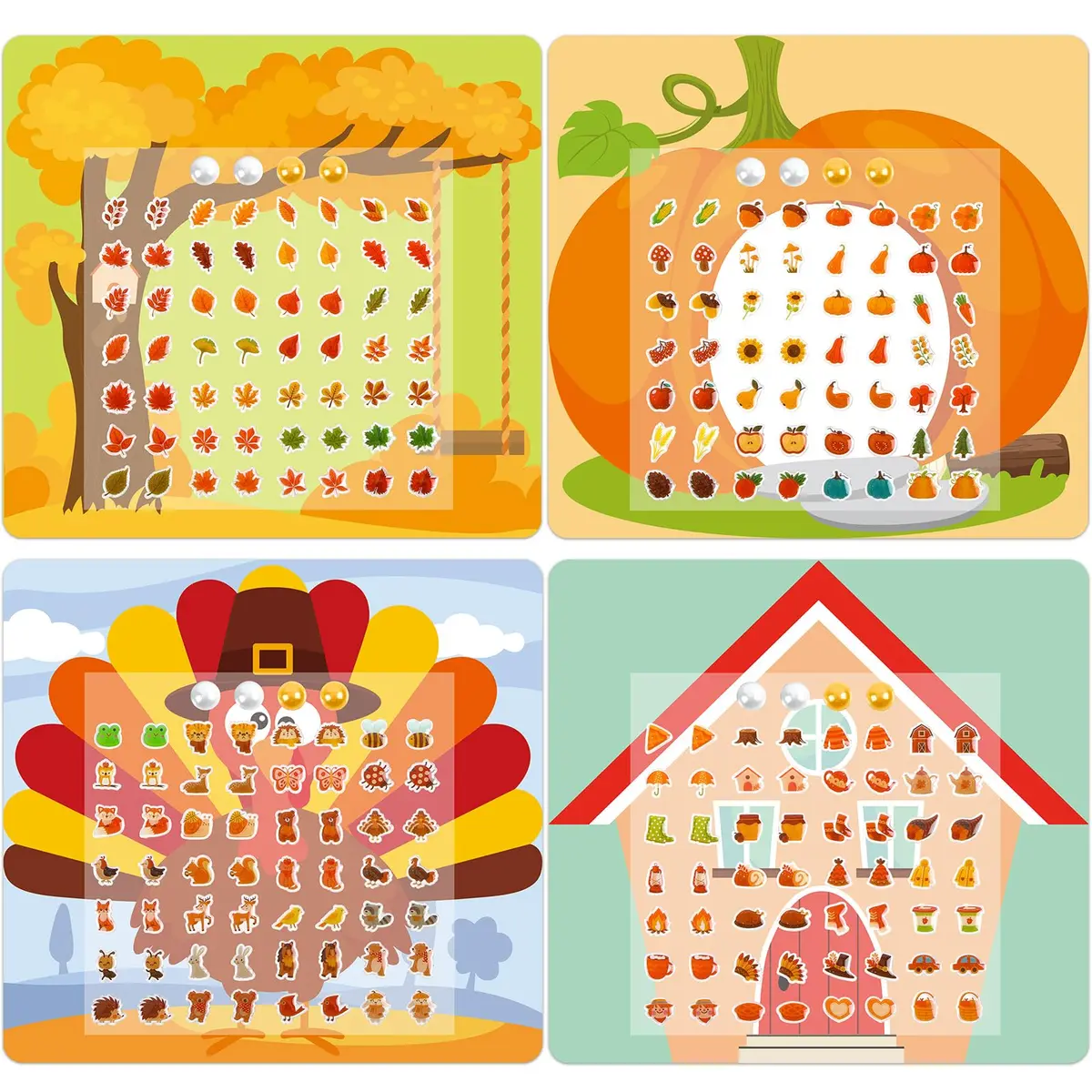 AUGSUN 240 Pcs Fall Thanksgiving Stick on Earrings | 8mm Multicolor Cartoon Pattern - main product image