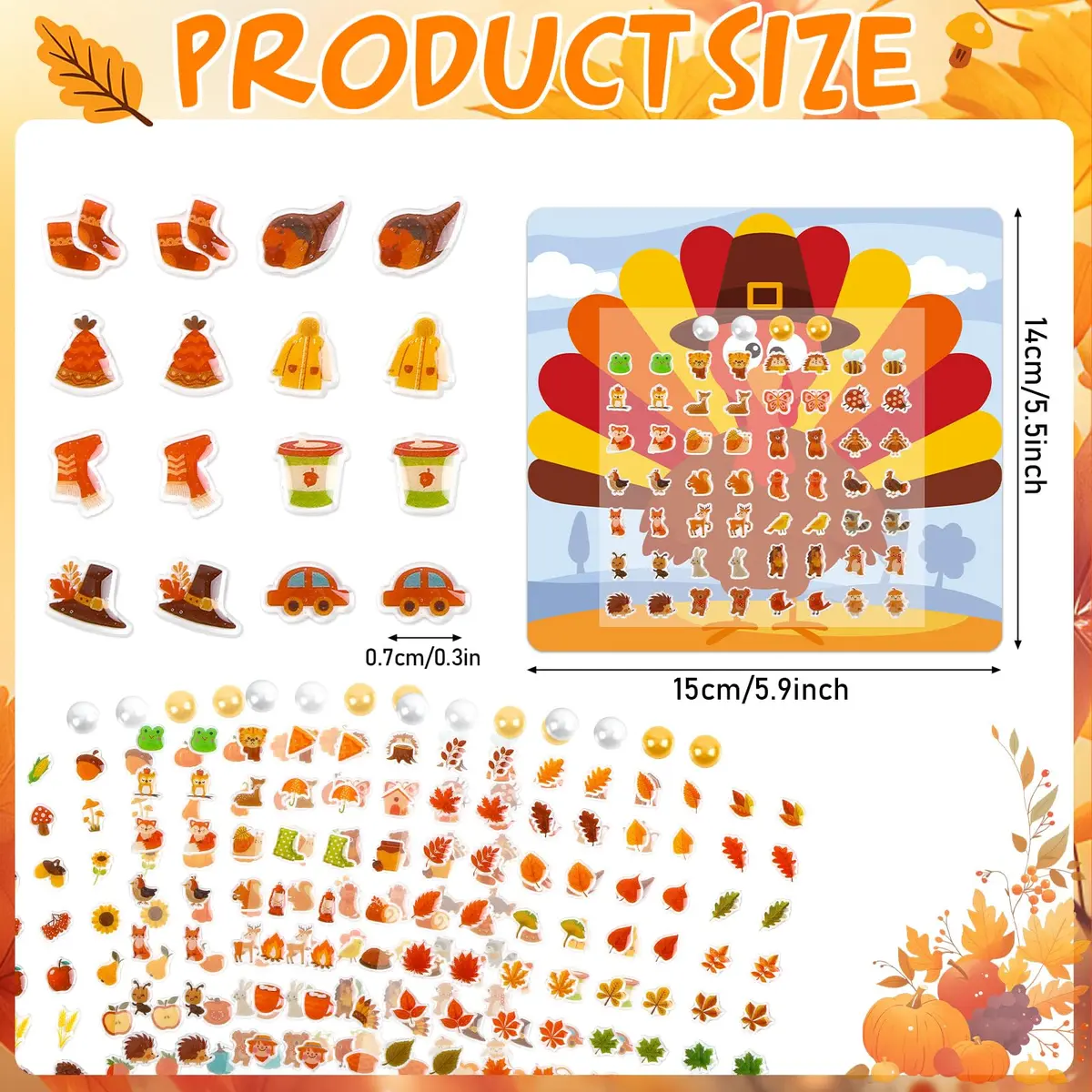 AUGSUN 240 Pcs Fall Thanksgiving Stick on Earrings | 8mm Multicolor Cartoon Pattern - view 3