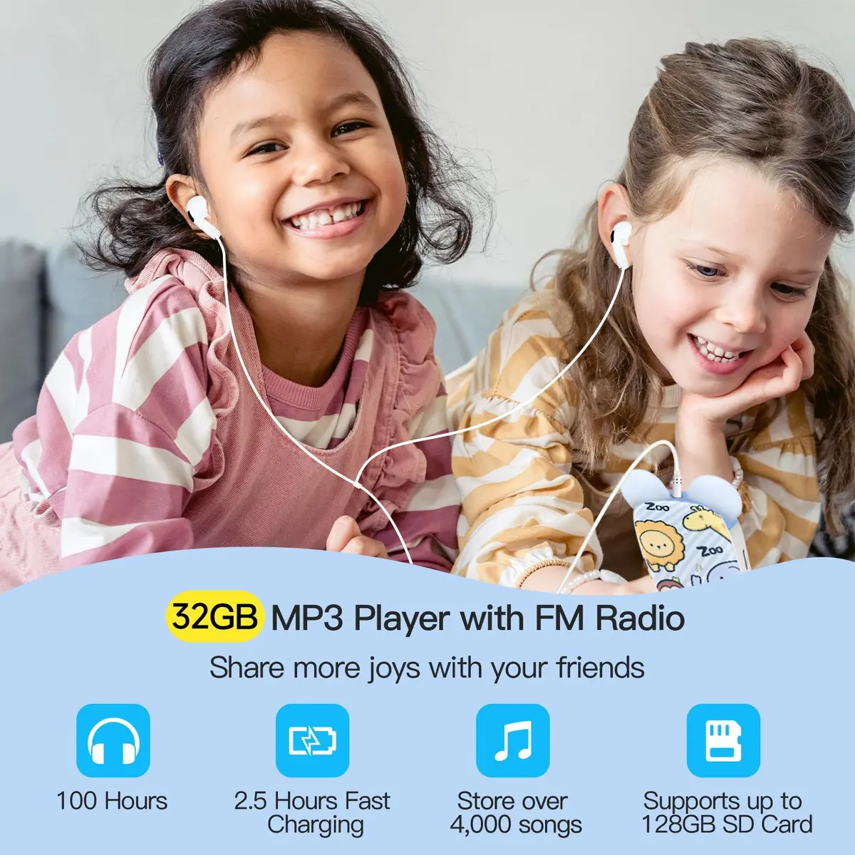 RUIZU Cute Panda MP3 Player for Kids 32GB | Bluetooth 5.3, Built-in Speaker, 100-Hour Battery - view 6
