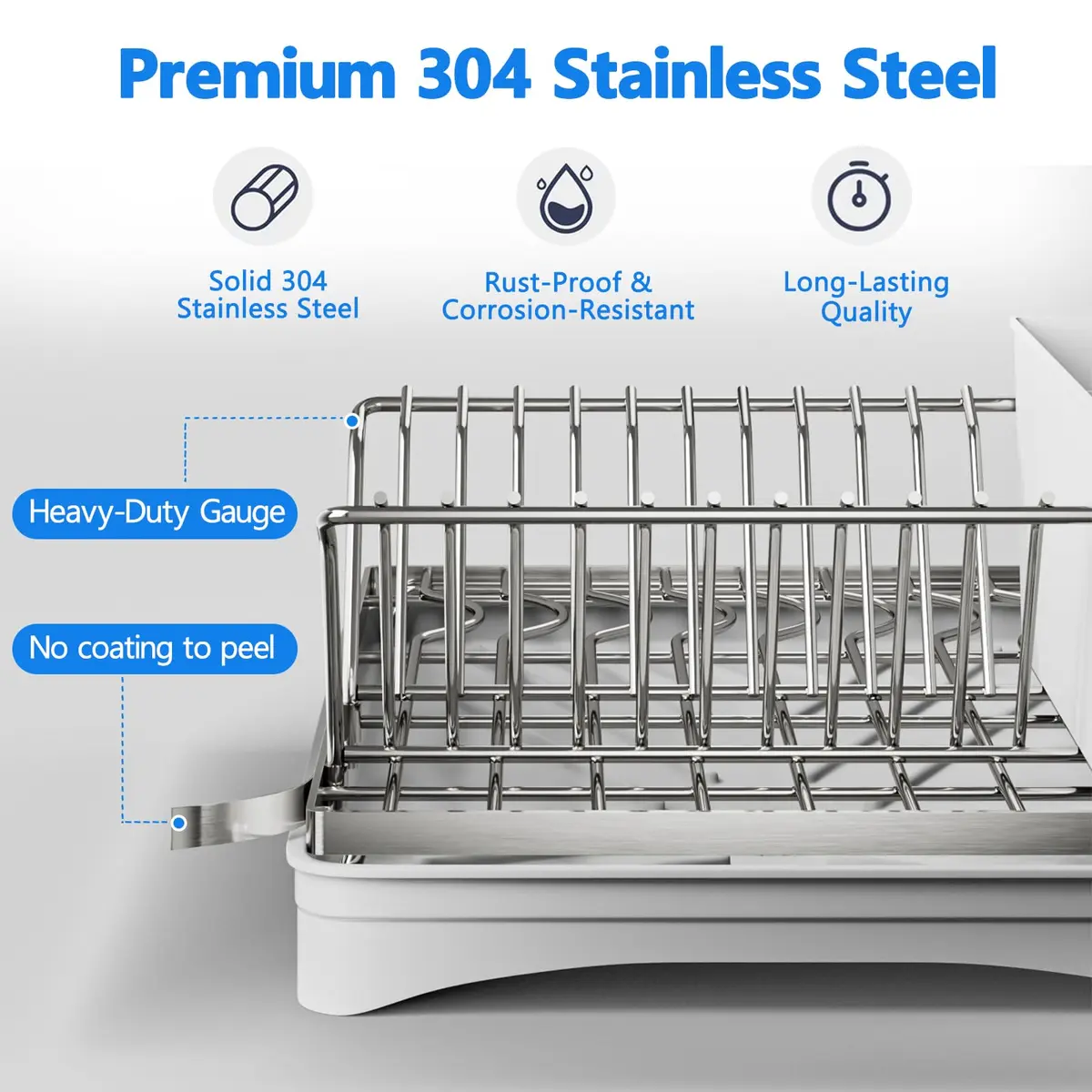 ANTOPY Dish Drying Rack Stainless Steel for Kitchen Counter, Rustproof, Compact, 16.5''Lx11.8''W, Gray - view 5