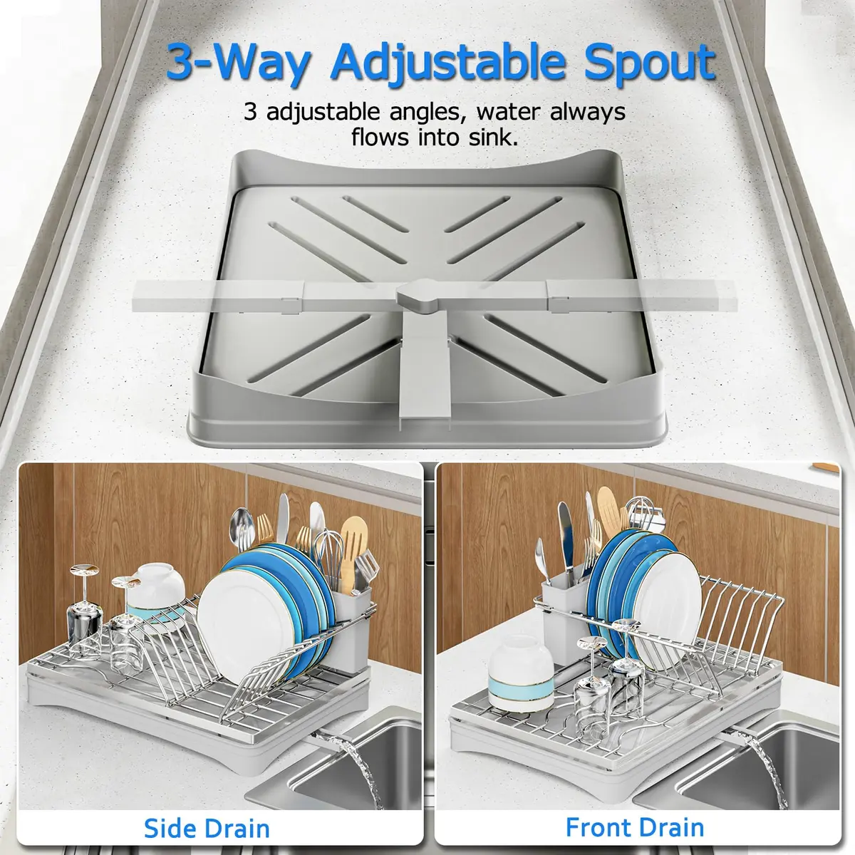 ANTOPY Dish Drying Rack Stainless Steel for Kitchen Counter, Rustproof, Compact, 16.5''Lx11.8''W, Gray - view 3