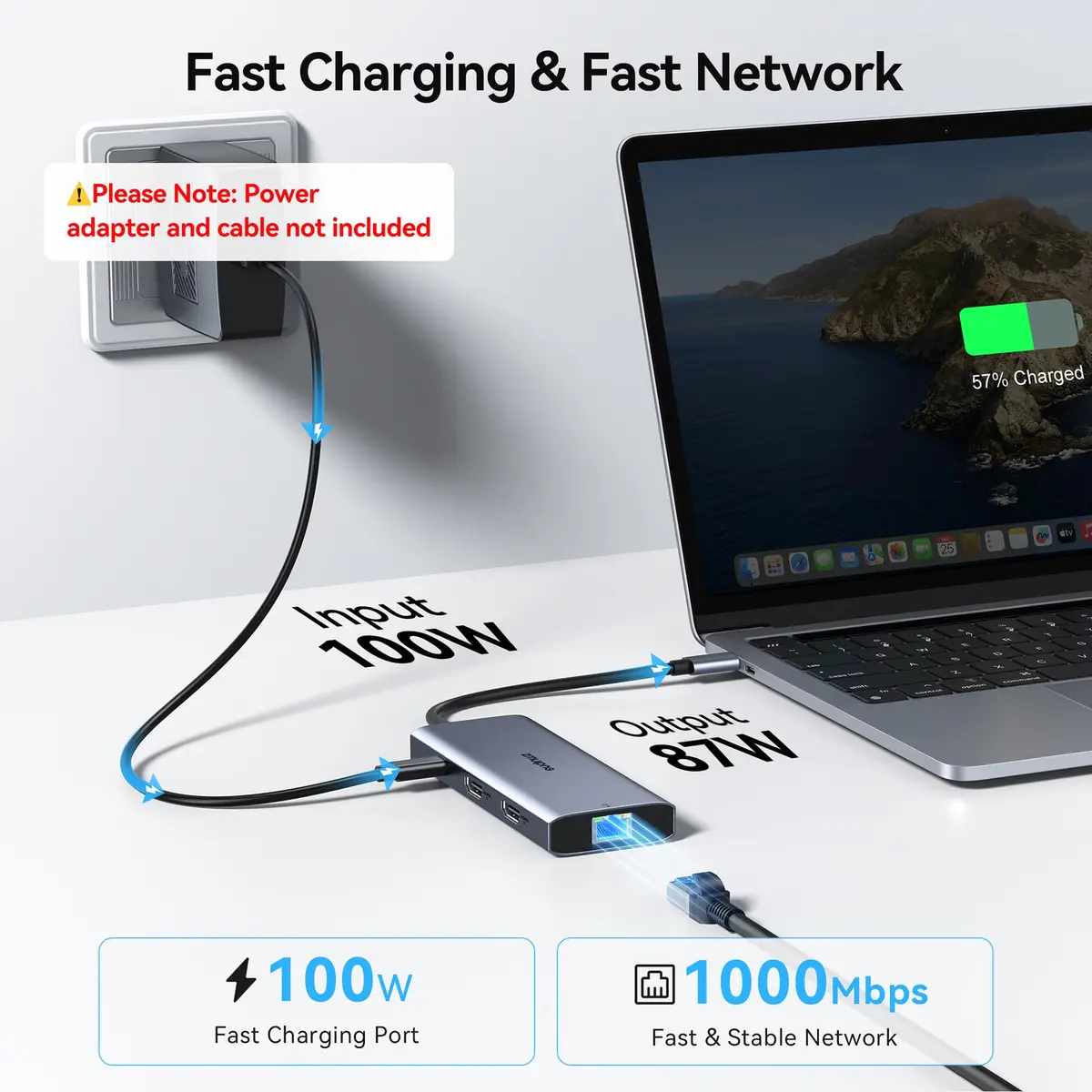 ZMUIPNG Laptop USB C Docking Station Dual HDMI Monitors 8K | 8-in-1 USB-C Hub with 100W PD, Ethernet, Triple 4K Support - view 7