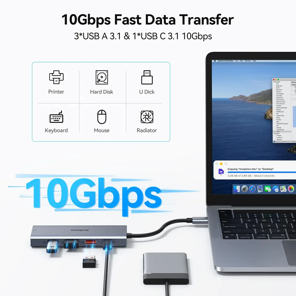 ZMUIPNG Laptop USB C Docking Station Dual HDMI Monitors 8K | 8-in-1 USB-C Hub with 100W PD, Ethernet, Triple 4K Support - view 8