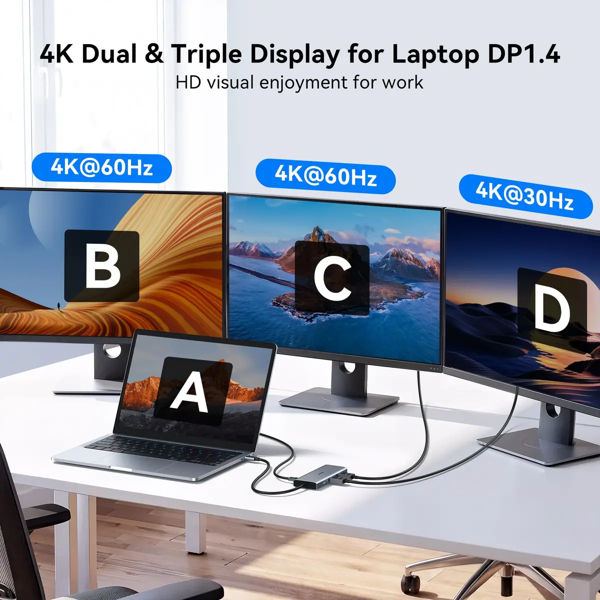 ZMUIPNG Laptop USB C Docking Station Dual HDMI Monitors 8K | 8-in-1 USB-C Hub with 100W PD, Ethernet, Triple 4K Support - view 4