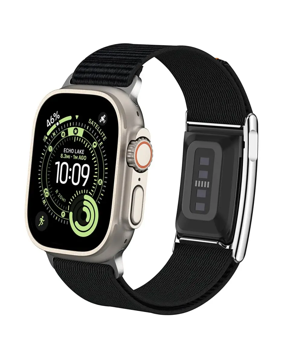 MAKCPOIMER Black Nylon Sport Band Combo for Whoop 5.0 & Apple Watch 38/40/41/42mm | Adjustable Fitness Wristband with Metal Bumper Case - main product image